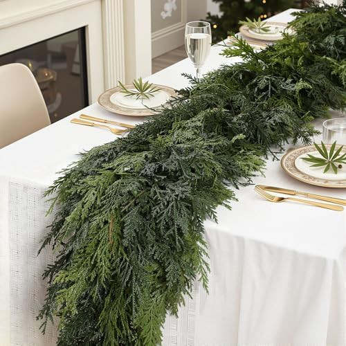 SHareconn 9FT Christmas Cedar Garland Decoration, Artificial Realistic Faux Cypress Greenery Garl... | Amazon (US)