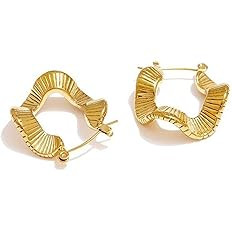Chunky Gold Hoop Earrings for Women 18K Gold Paperclip Oval Hoop Earrings Gold Square Hoops Small... | Amazon (US)