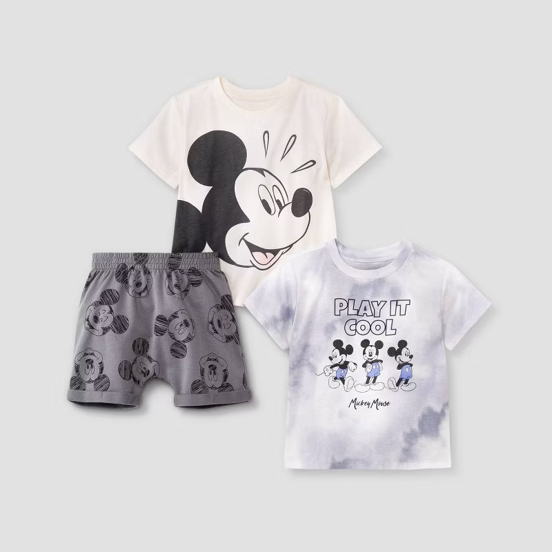 Toddler Boys' 3pc Mickey Mouse Top and Bottom Set - Off-White/Gray | Target
