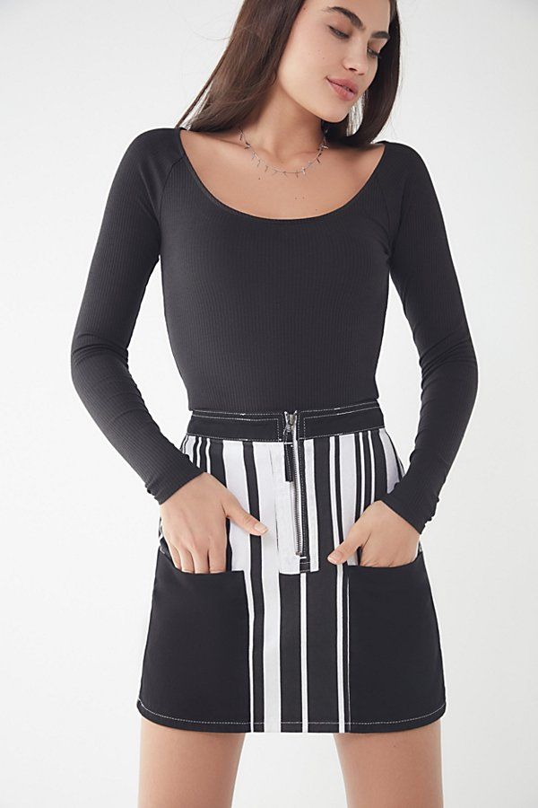 BDG Ruby Striped Zip-Front Skirt - Assorted XS at Urban Outfitters | Urban Outfitters (US and RoW)
