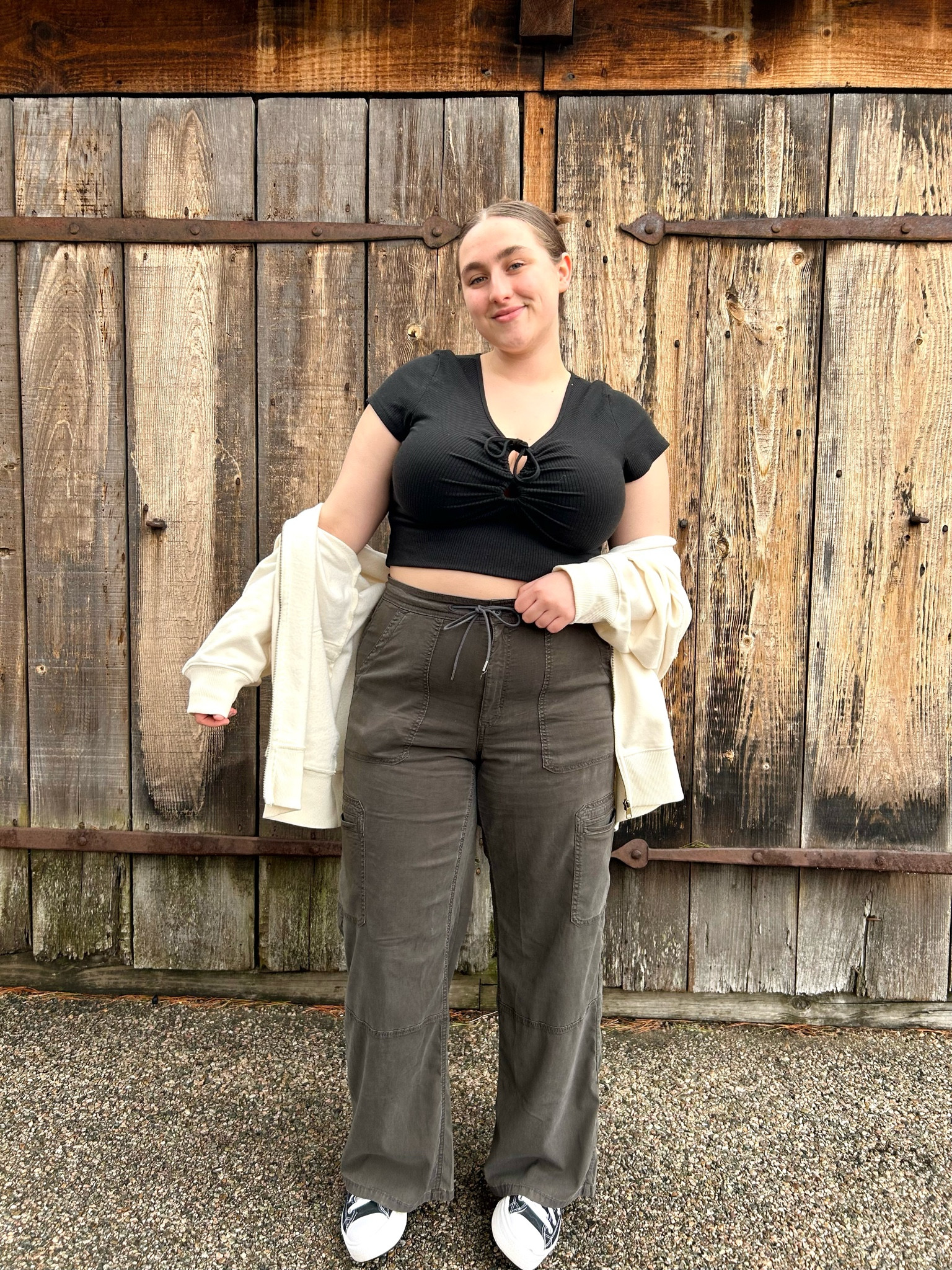 baggy pant outfit inspo, american eagle pants, oversized zip up outfit, neutral outfit inspo 

#LTKunder100 #LTKunder50