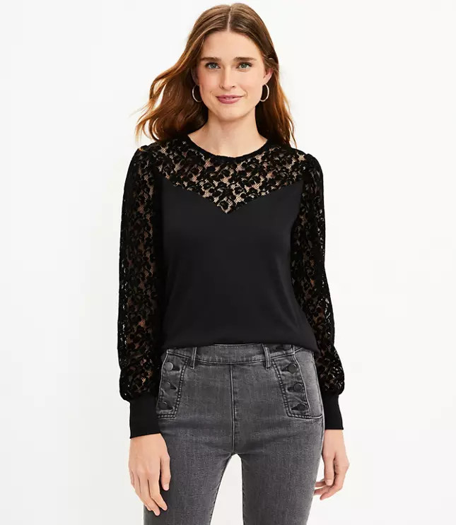 Lace Mixed Media Top | LOFT