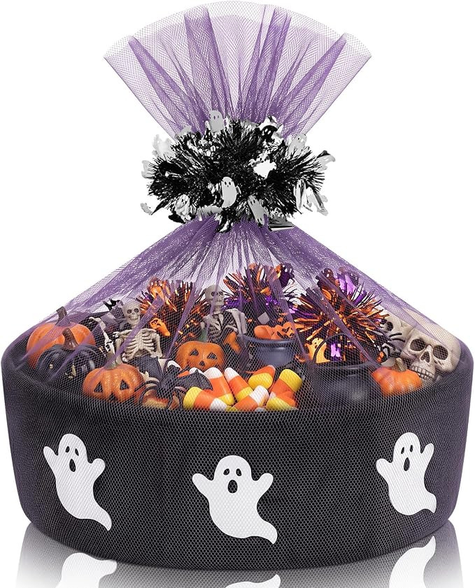 Tiangrid Halloween Basket Gift Empty with Tulle Bag,Ghost,Black | Amazon (US)