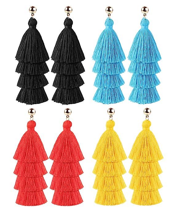 LOYALLOOK 4-6Pairs Tassel Earrings For Women Tassel Earrings Long Thread Tassel Earrings Bohemian... | Amazon (US)