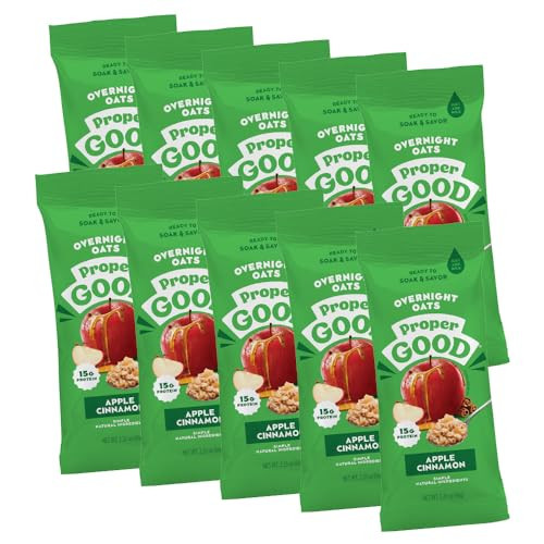 Proper Good Apple Cinnamon Overnight Oats - Delicious Healthy Breakfast with 15g Protein per Serving - Easy Meals, Natural Ingredients - Perfect for Quick and Satisfying Mornings - Pack of 10 | Amazon (US)
