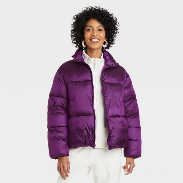 Women's Short Shine Puffer Jacket - A New Day™ Purple | Target
