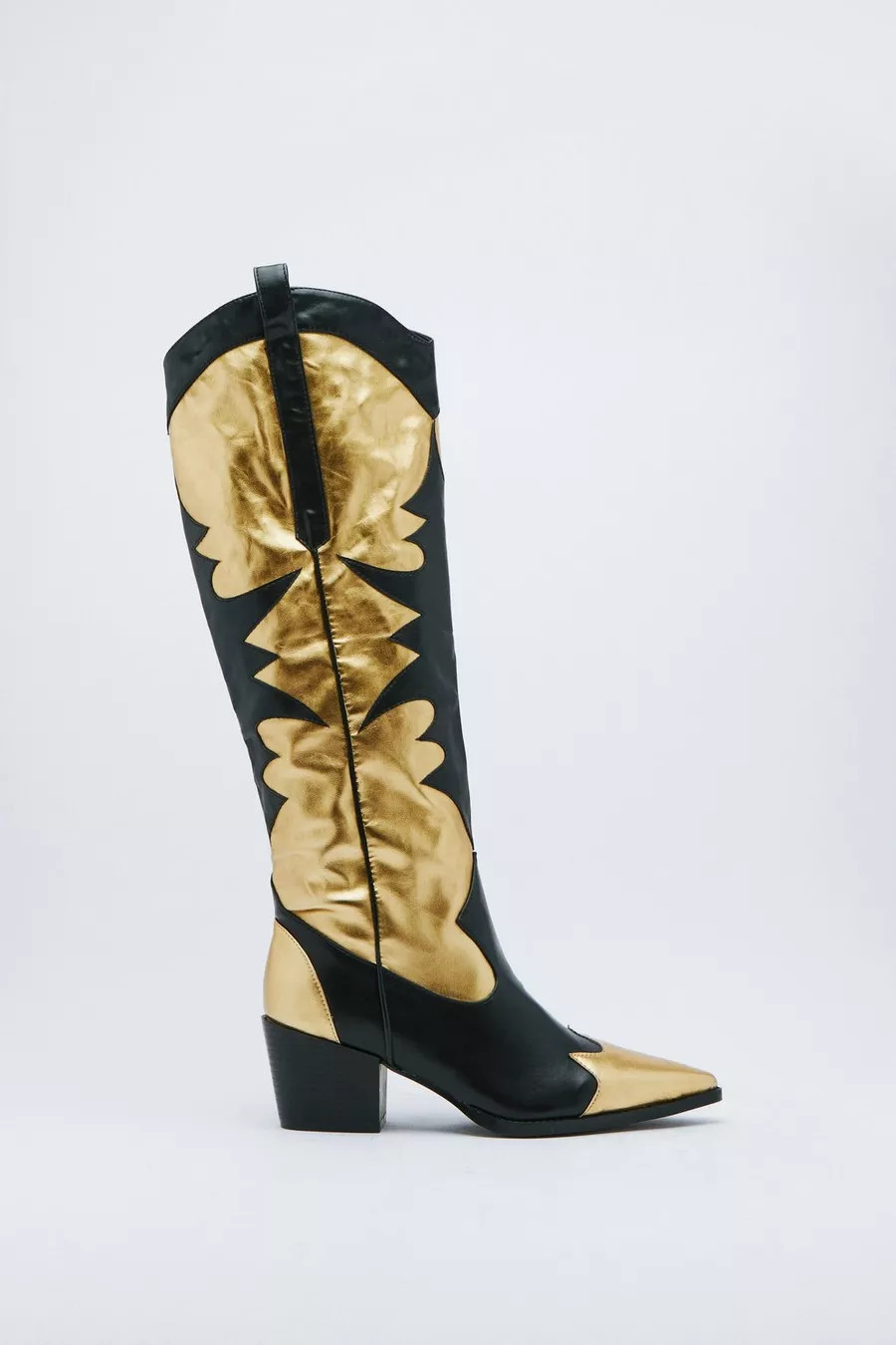 Faux Leather Contrast Knee High Cowboy Boots | Nasty Gal (US)