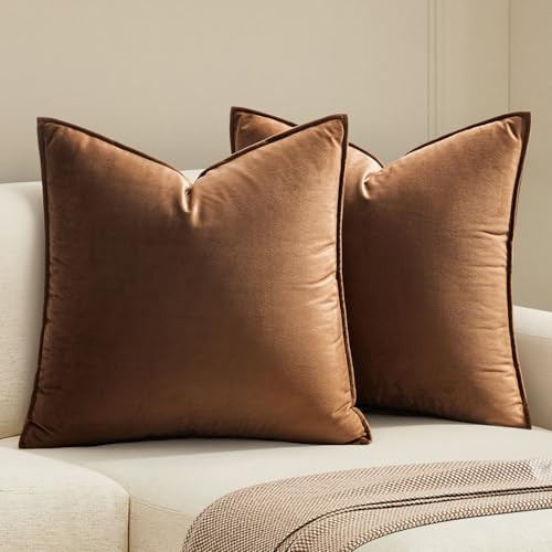 MIULEE Pack of 2 Decorative Polyester Throw Pillow Covers Soft Pillowcase Cozy Soft Square Cushion Coverss Case for Sofa Couch Bedroom Home Decor 16x16 Inch Brown | Amazon (US)