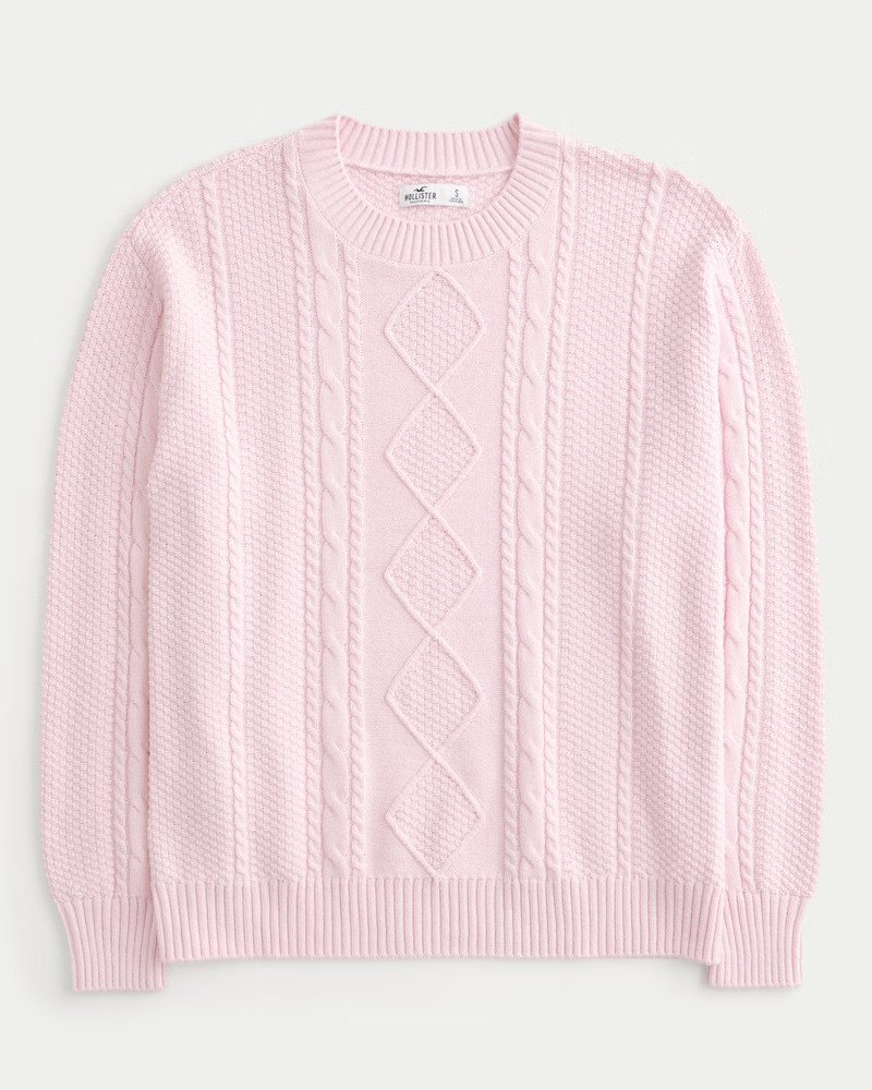 Oversized Cable-Knit Crew Sweater | Hollister (US)
