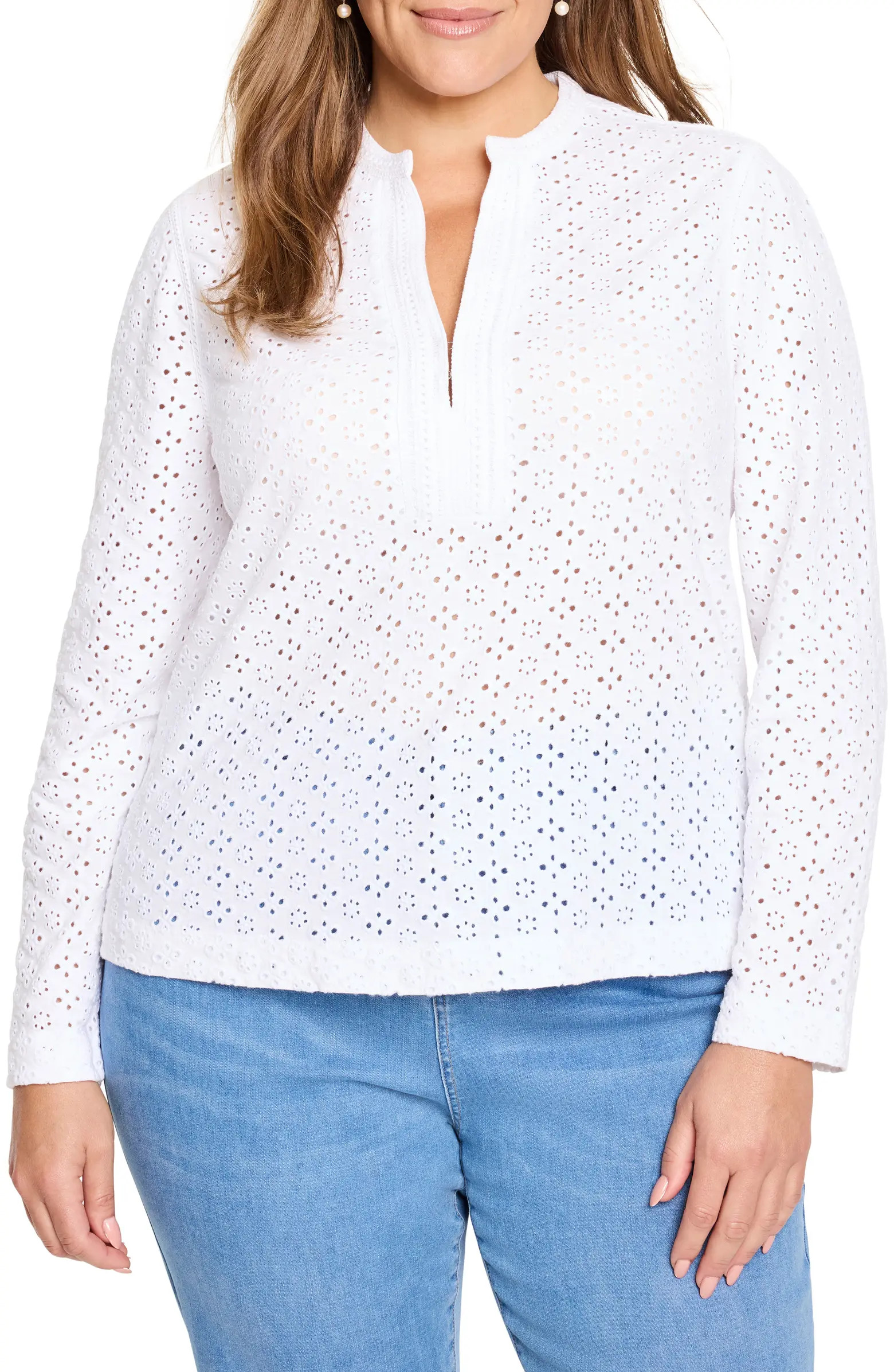 Embroidered Eyelet Split Neck Knit Top | Nordstrom