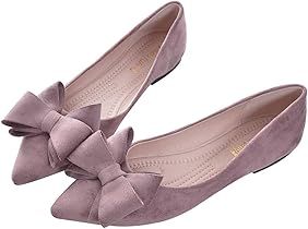 SAILING LU Bow-Knot Ballet Flats Womens Pointy Toe Flat Shoes Suede Dress Shoes Wear to Work Slip... | Amazon (US)