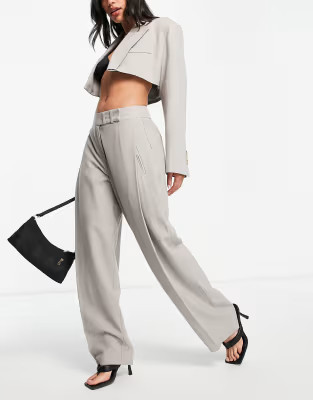 Topshop wide leg pleat detail pant in light gray | ASOS (Global)