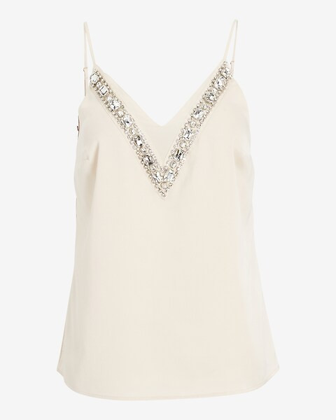 Satin Embellished V-Neck Cami | Express