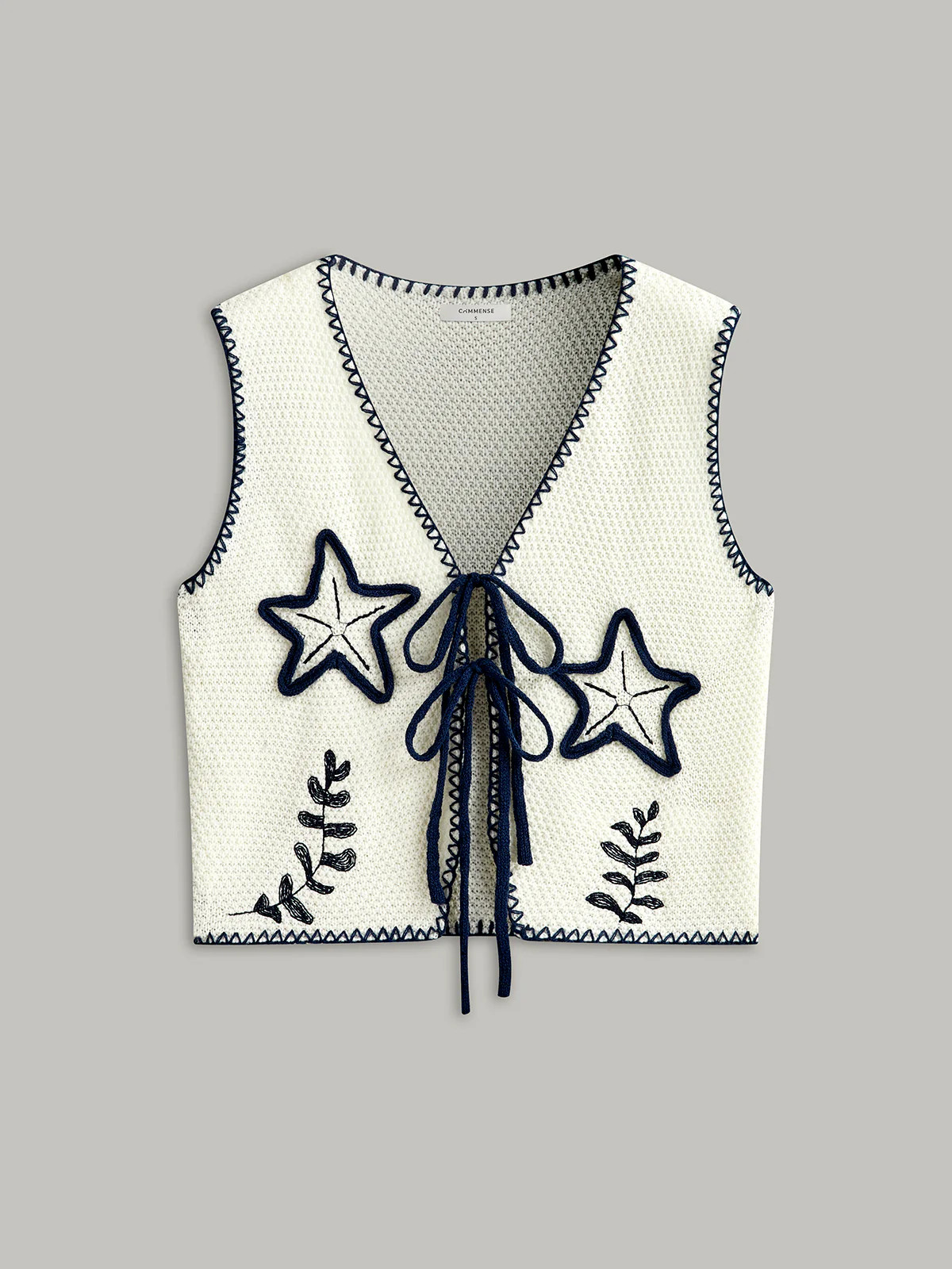 Embroidered Knit Tie-Front Vest | Commense