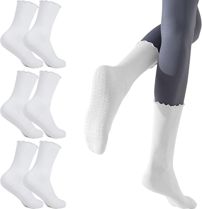 3 Pairs Pilates Socks with Grips Non Slip Ruffle Yoga Socks Grip Socks for Ballet Dance Barefoot ... | Amazon (UK)