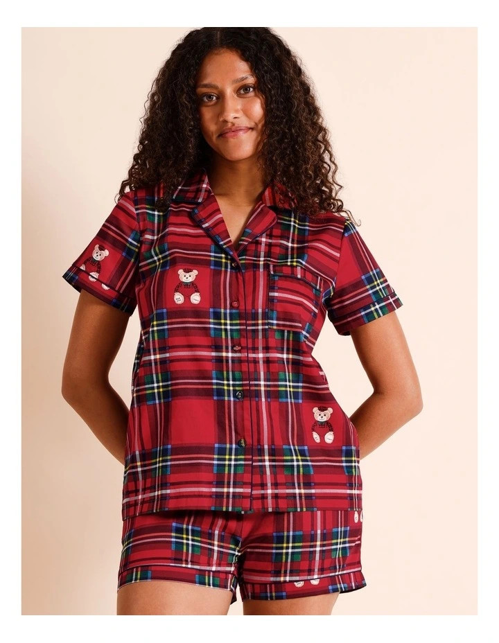 PJ ClubPJ Club Christmas Chester Bear Short Sleeve PJ Set in Red Tartan | Myer