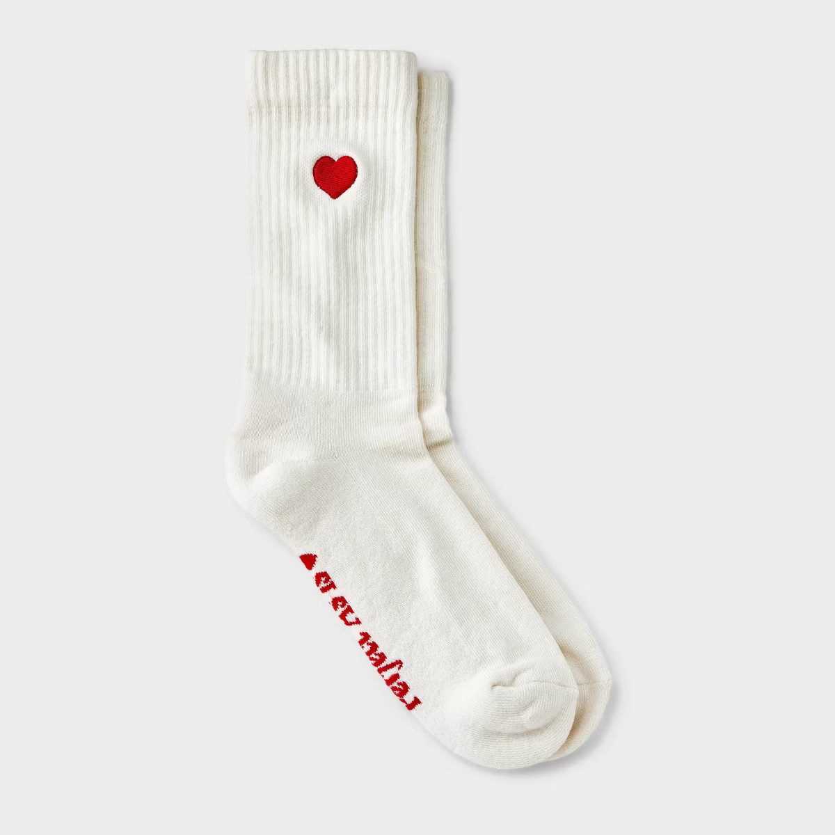 Women's 'Perfect As Is' Embroidered Heart Ribbed Cushioned Crew Socks - Universal Thread™ Ivory... | Target