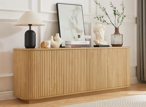 LKTART 64" Sideboard Buffet Cabinet with Storage, Wooden Fluted Storage Cabinet Sideboard Credenz... | Amazon (US)