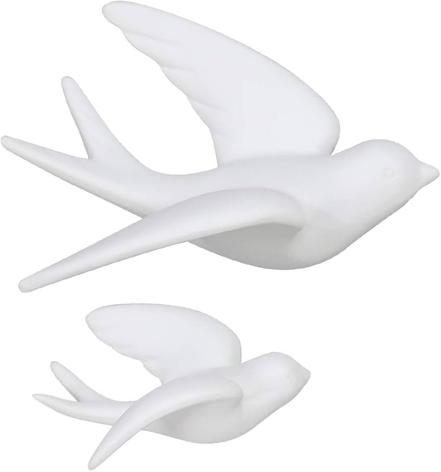 FANWNKI Ceramic Flying Birds Sparrows Wall Mount Hanging Decor-White-2Pack,Right | Amazon (US)
