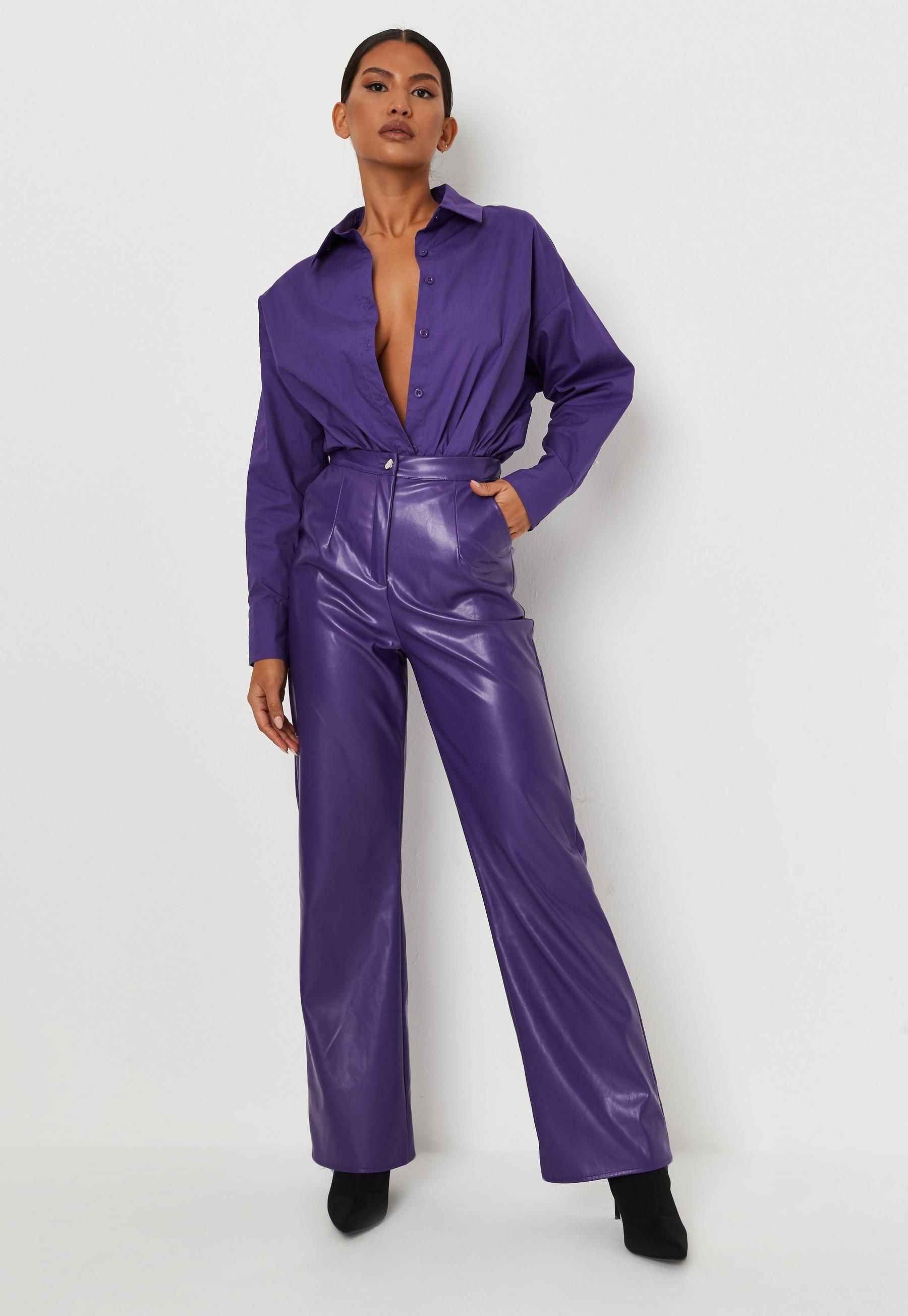 Missguided - Purple Faux Leather Straight Leg Pants | Missguided (US & CA)
