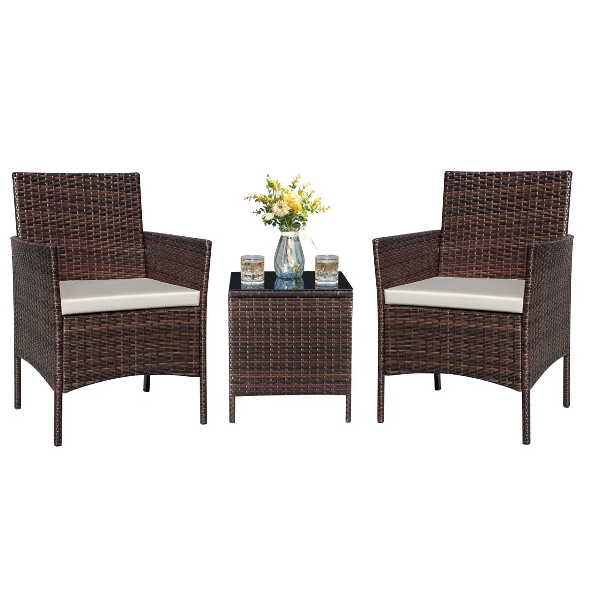Jagger 3-Piece Outdoor Rattan Furniture Set with All-Weather Cushions,Modern Patio Seating Group ... | Wayfair North America