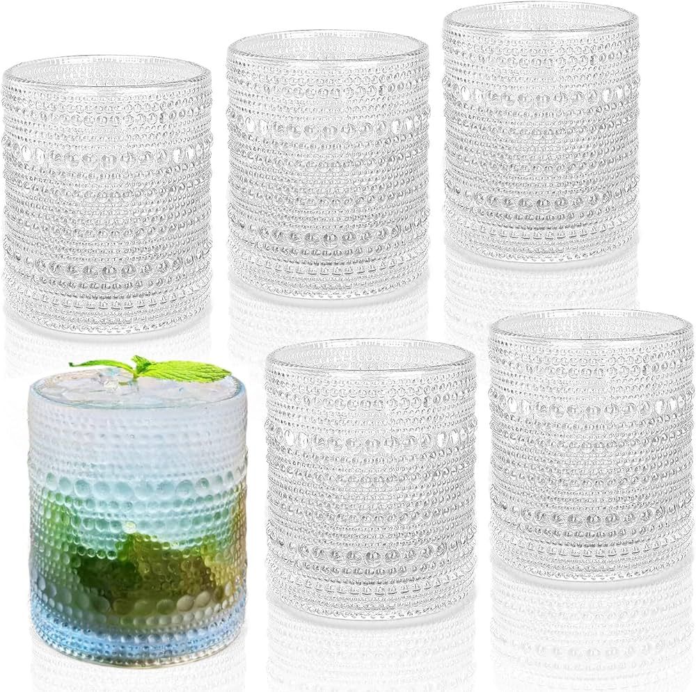 Vintage Hobnail Drinking Glasses Set of 6, 10 oz, Cocktail Glasses Jupiter Glasses Textured Glass... | Amazon (US)