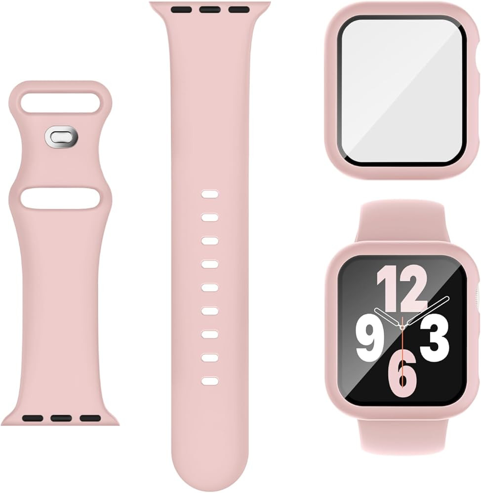 3-in-1 Compatible for Apple Watch Band 40mm 41mm 42mm 44mm 45mm 46mm, Soft Silicone Sport Strap f... | Amazon (US)