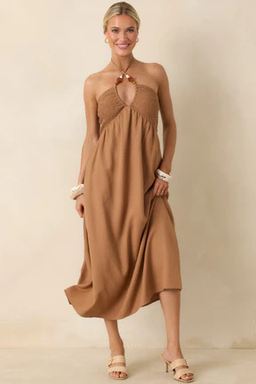 Life is But a Dream Chestnut Brown Beaded Halter Midi Dress | Red Dress