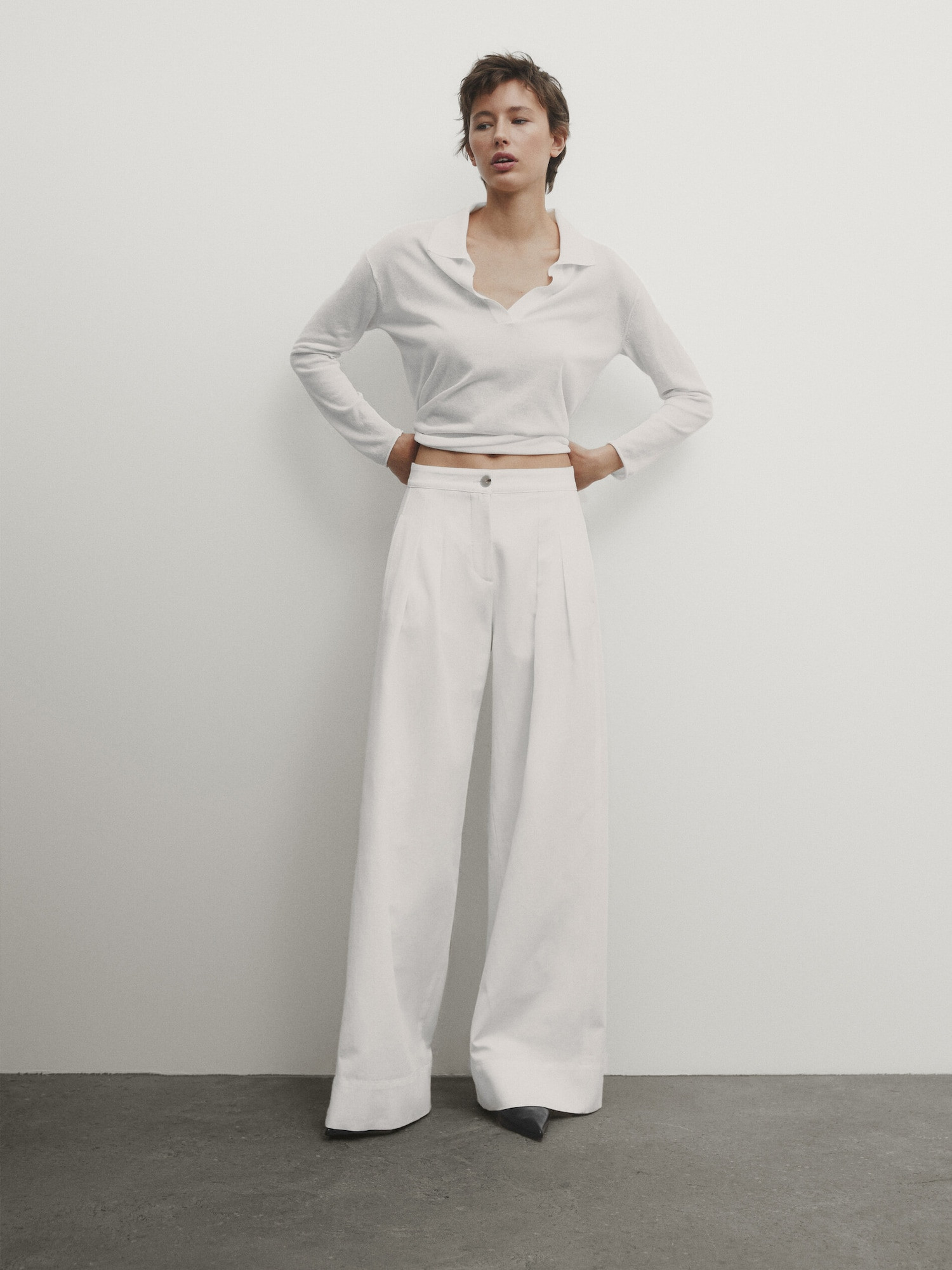 High-waist wide-leg trousers with double dart detail | Massimo Dutti US