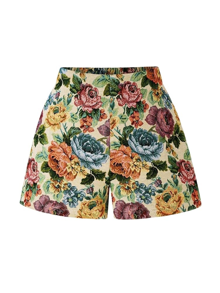 Women's Boho Floral High Elastic Waist Shorts Summer Straight Leg Vacation Shorts | Amazon (US)