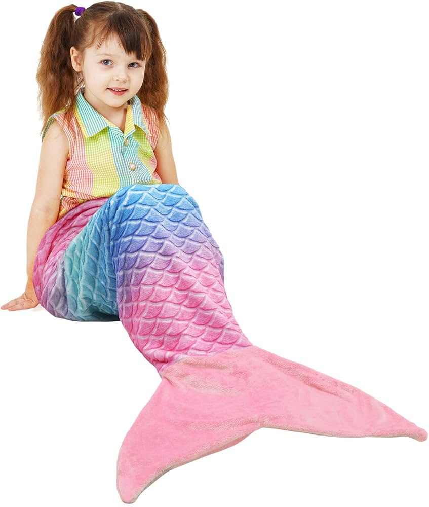 Catalonia Kids Mermaid Tail Blanket, Super Soft Plush Flannel Sleeping Snuggle Blanket for Girls,... | Amazon (US)