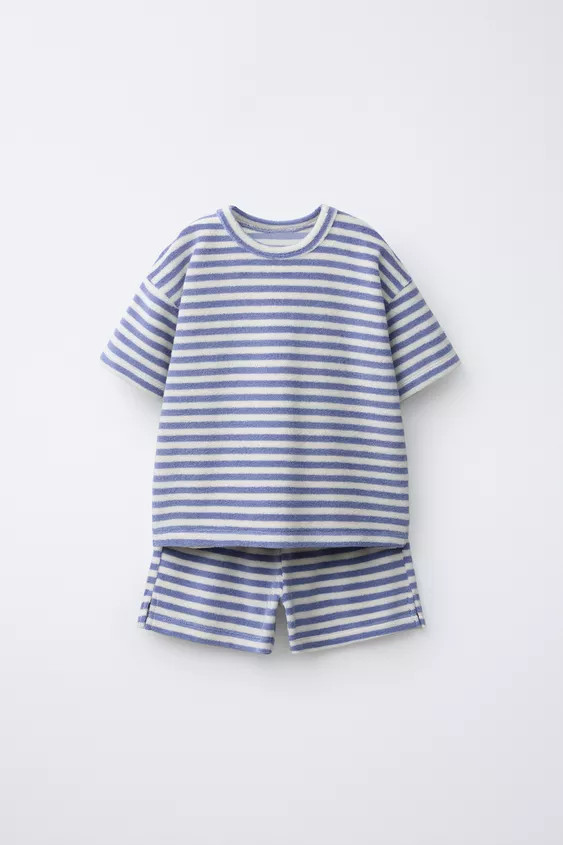 STRIPED TERRY CLOTH T-SHIRT AND BERMUDA SET | Zara US