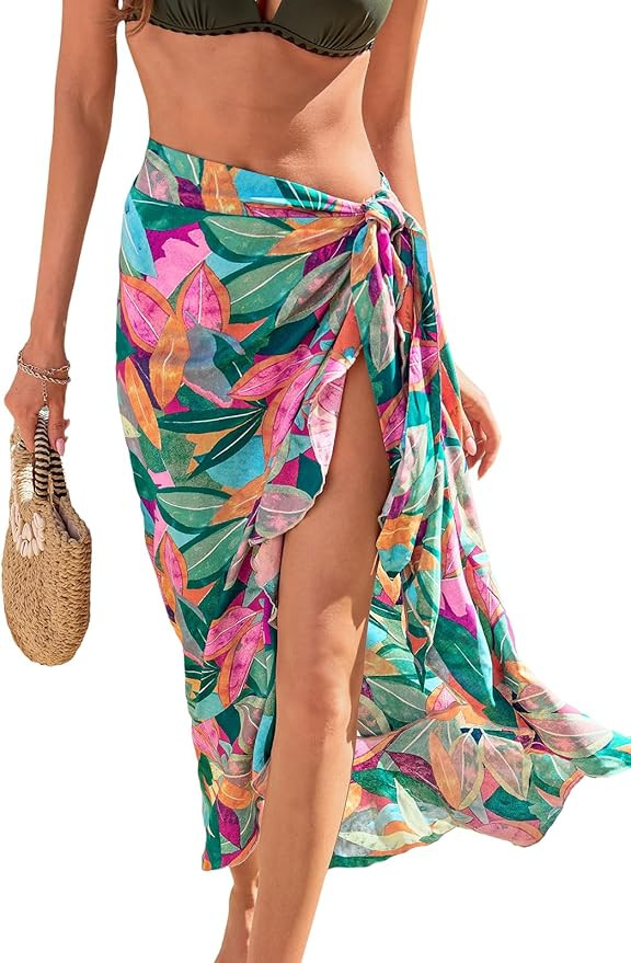 CUPSHE Women's Sarong Cover Up Chiffon Swimwear Wrap Skirt Self Tie Ruffle Beach Cover Ups | Amazon (US)