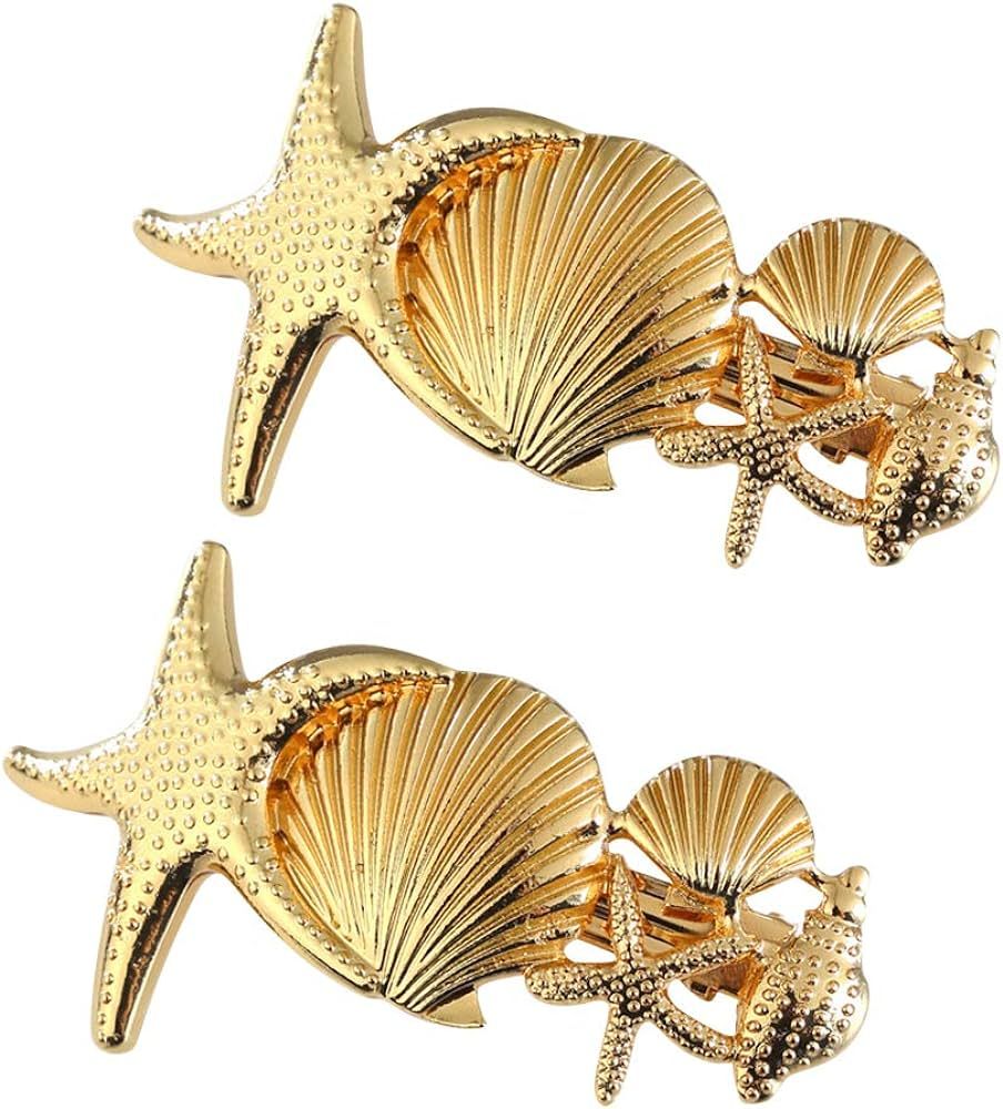 2 Pack Metal Starfish Shell Hair Clips French Clips Hair Barrettes Hair Pins Hair Slide Stylish f... | Amazon (US)