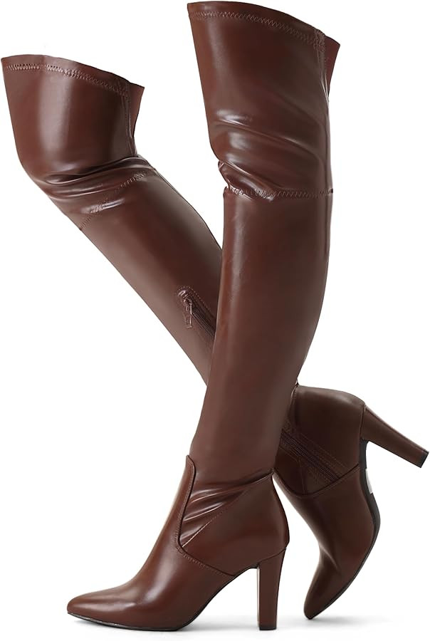 Shoe'N Tale Women Stretch Suede Chunky Heel Over The Knee Boots Thigh High for Women | Amazon (US)