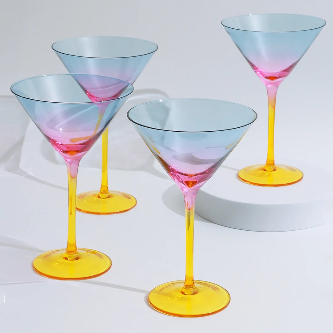 G Decor Set of Four Martini Glasses With A Rainbow Hue - Etsy | Etsy (US)