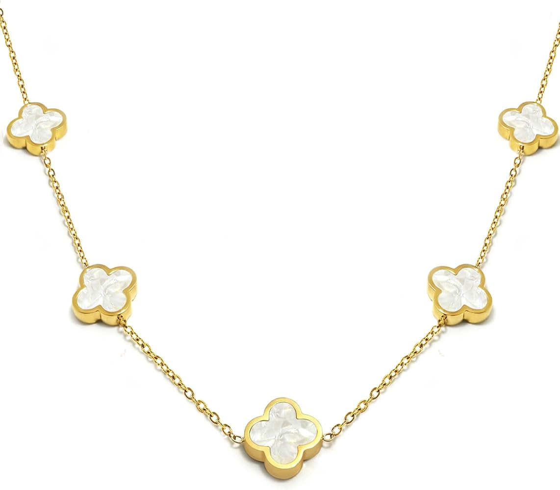 18K Gold/Silver Plated Four Leaf Clover Necklace Dainty Non Tarnish Gold Necklace for Women Trend... | Amazon (US)