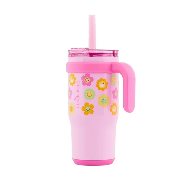 Reduce Vacuum Insulated Stainless Steel Coldee Mug with Lid and Spill-Proof Straw, Pink Smiley Fa... | Walmart (US)