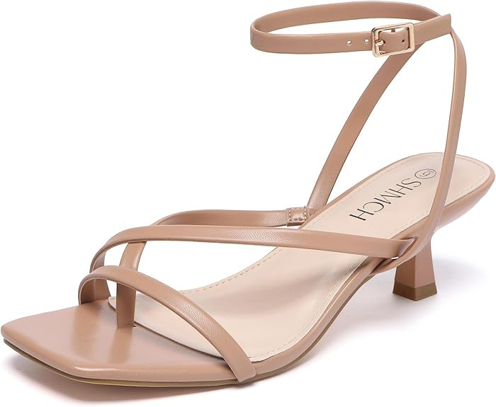 Kitten Heels for Women Low Strappy Lace Up Heels Square Toe Thong Ankle Strap Heels Fashion Comfo... | Amazon (US)