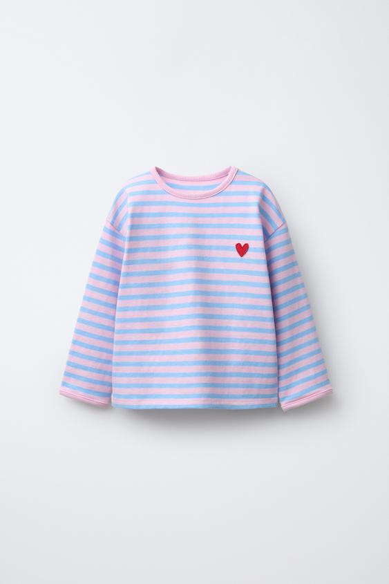 EMBROIDERED HEART STRIPED T-SHIRT | Zara US