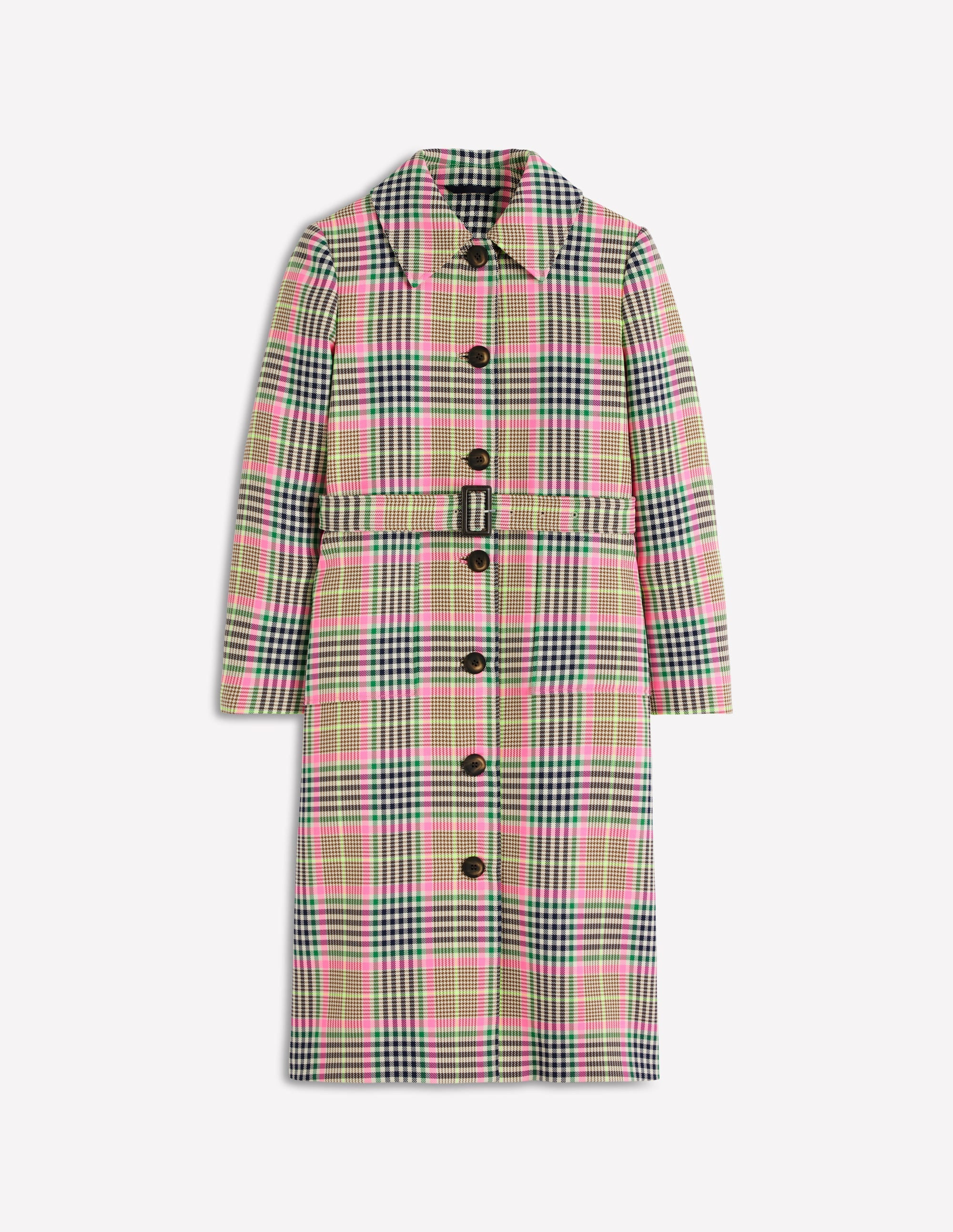Lancaster Belted Mac-Brown, Neon Pink Check | Boden (US)