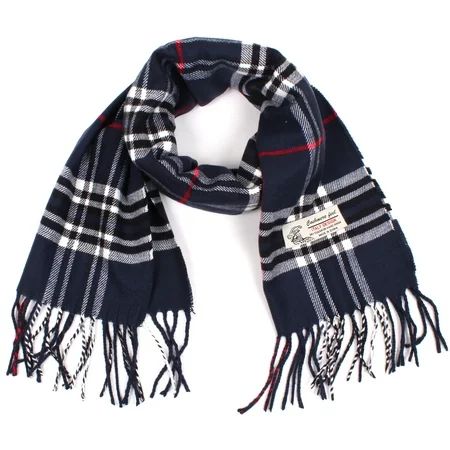 Women Men Navy Blue Plaid Scarves Cashmere Feel Classic Warm Soft with Fringes for Winter | Walmart (US)