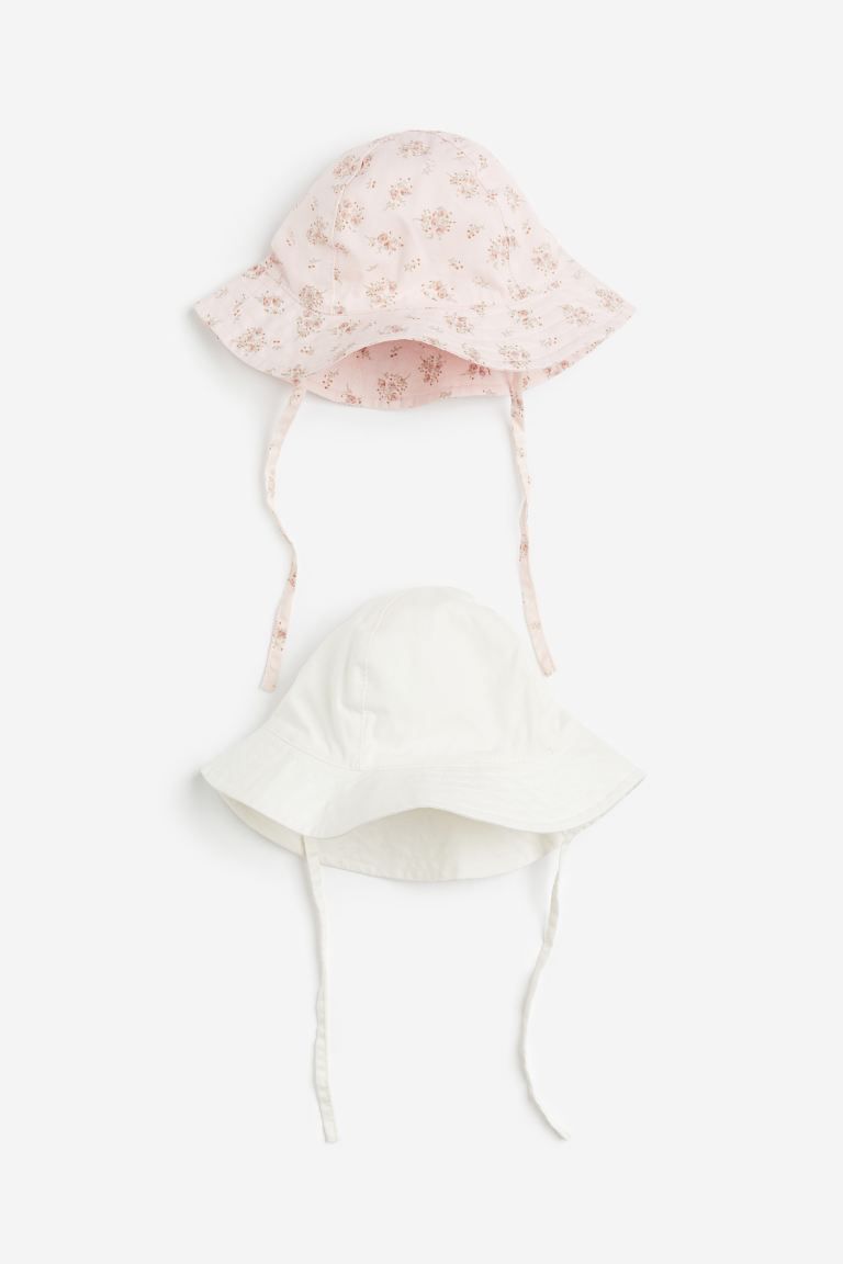 2-pack Cotton Sun Hats - Light dusty pink/floral - Kids | H&M US | H&M (US + CA)