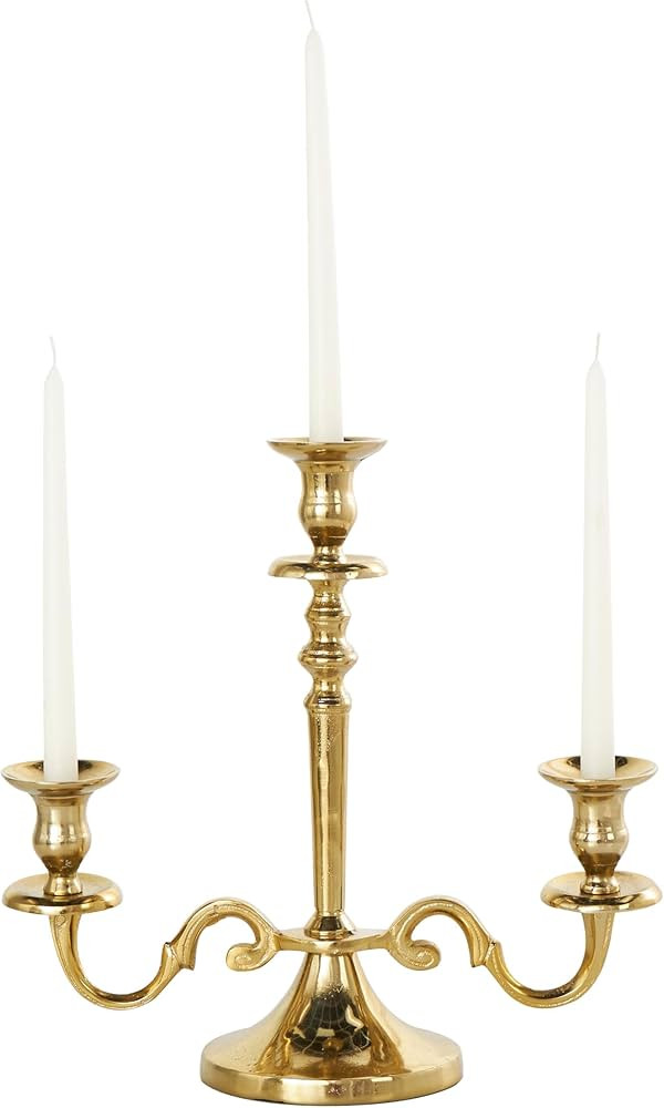 The Novogratz Aluminum Metal Scrolled Candelabra, 14" x 6" x 14", Gold | Amazon (US)