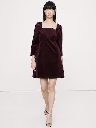 Velvet Puff-Sleeve Mini Dress | Banana Republic (US)