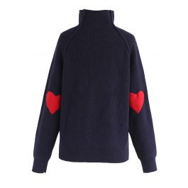 Heart and Soul Patched Knit Sweater in Navy | Chicwish