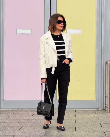 Cream Leather Jacket Stripe Jumper Black Slimfut Mom Jeans Black Loafers Everyday Look City Day Out Look Casual Look Autumn Outfit 

#LTKSeasonal #LTKover40 #LTKstyletip