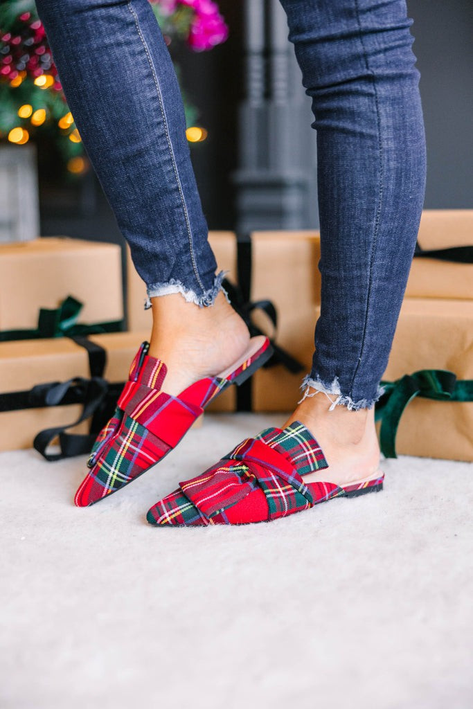 Under The Tree Red Plaid Flat Mules | The Mint Julep Boutique