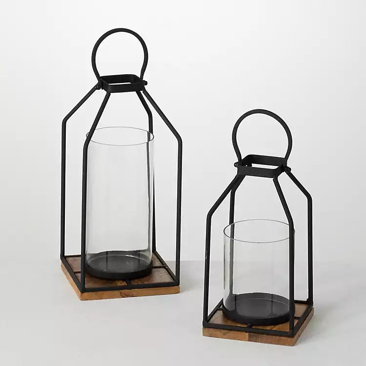 Glass and Black Metal Open Frame 2-pc. Lantern Set | Kirkland's Home