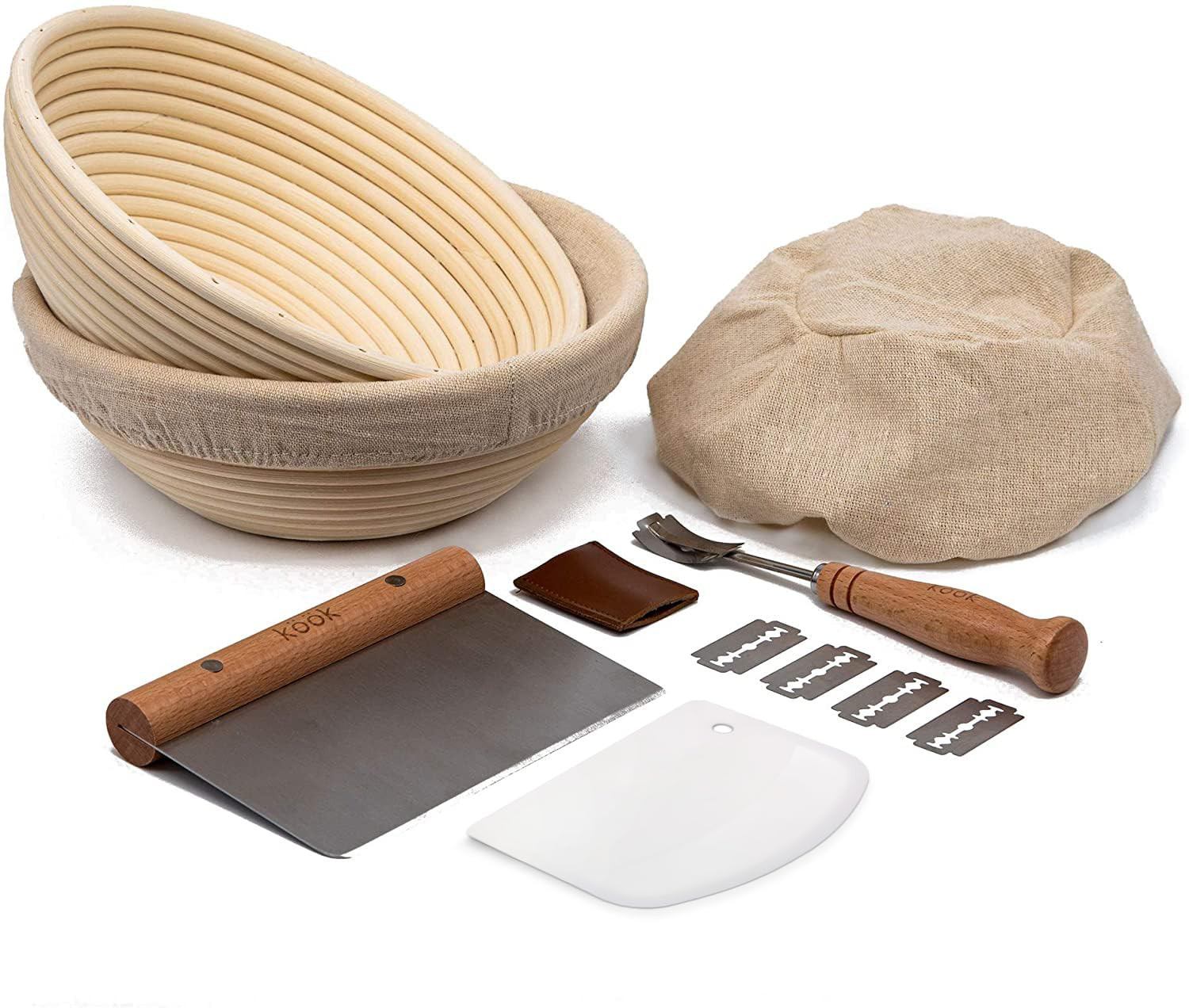 Kook Banneton Bread Proofing Set, Artisan Sourdough Bread Making Kit, 9 Inch Handwoven Rattan Bas... | Amazon (US)